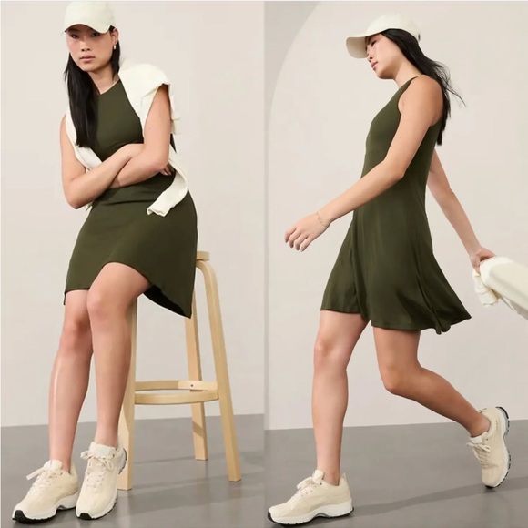 Athleta SANTORINI THERA RIB Olive Green Sleeveless Dress - Picture 1 of 3